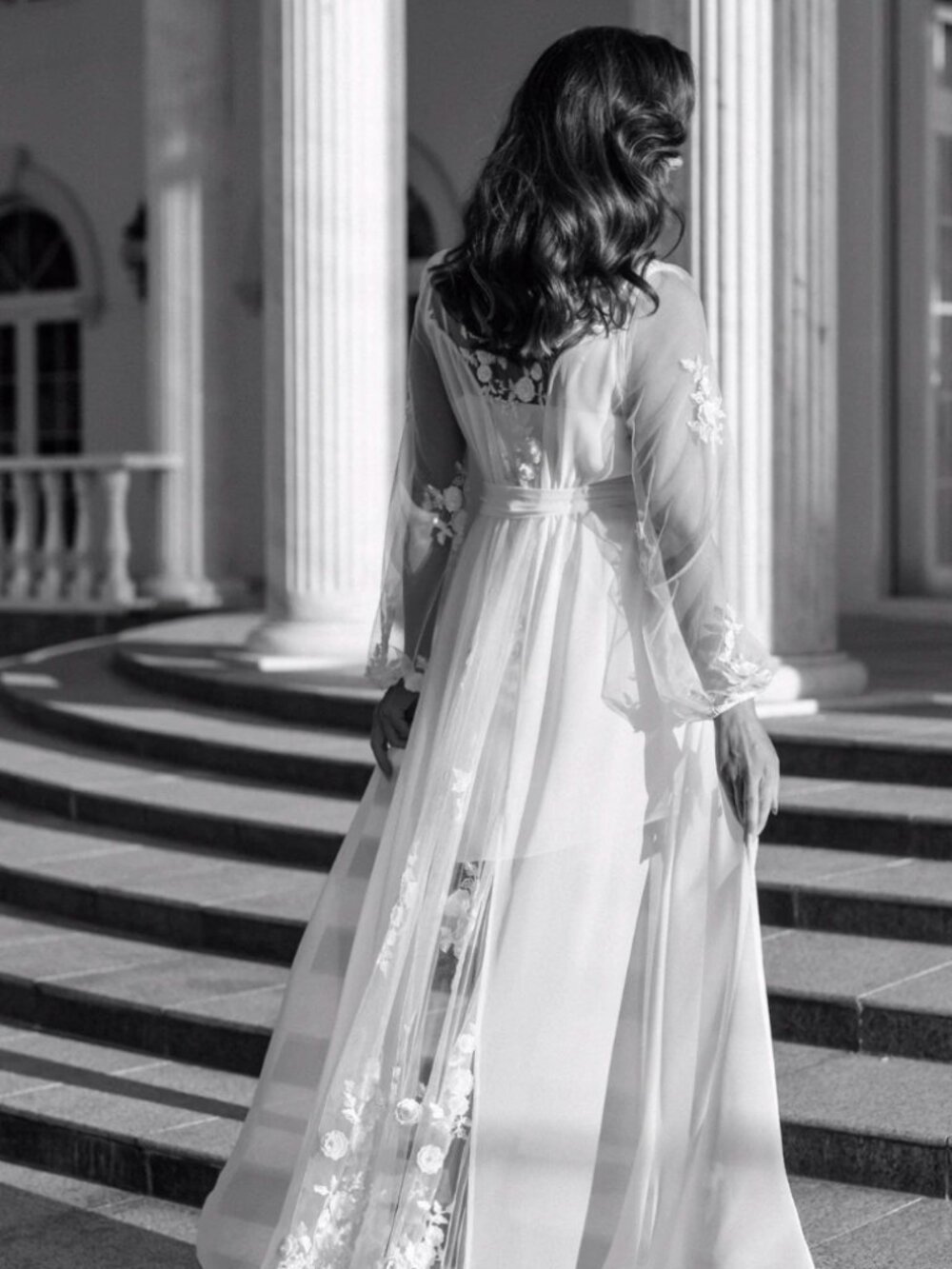 Amara Beaded Floral Lace Maxi Bridal Robe With Train